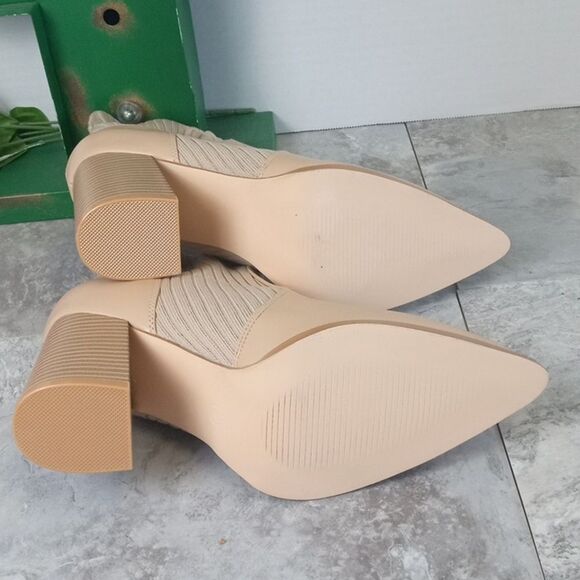 Womens Size 8 Chic Heels Ankle Boots Zipper Pointed Toe Booties Tan Festival - Picture 7 of 11